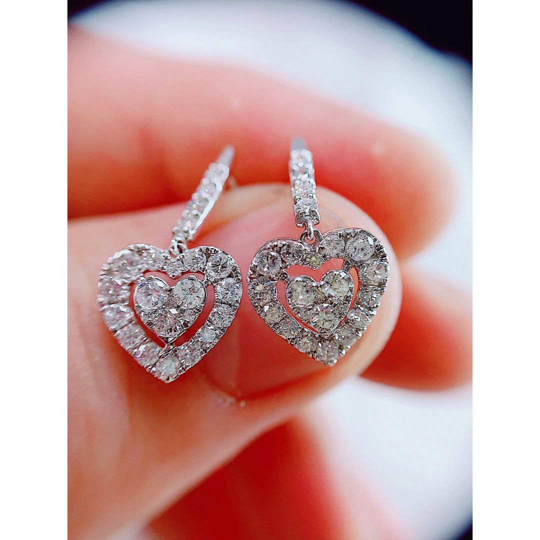 ★1.00ct★✨ダイヤモンドK18WG揺れるハートピアスイヤリング ★1.00ct★✨ダイヤモンドK18WG揺れるハートピアスイヤリング