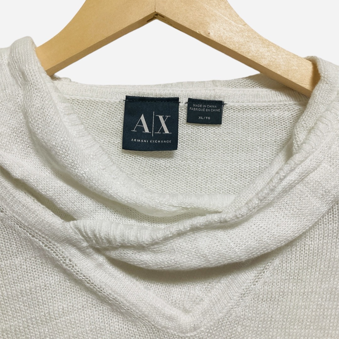 ARMANI EXCHANGE(アルマーニエクスチェンジ)のアルマーニ　メンズ　リネン　パーカー　カットソー　薄手　透け感　長袖　白　XL  メンズのトップス(パーカー)の商品写真