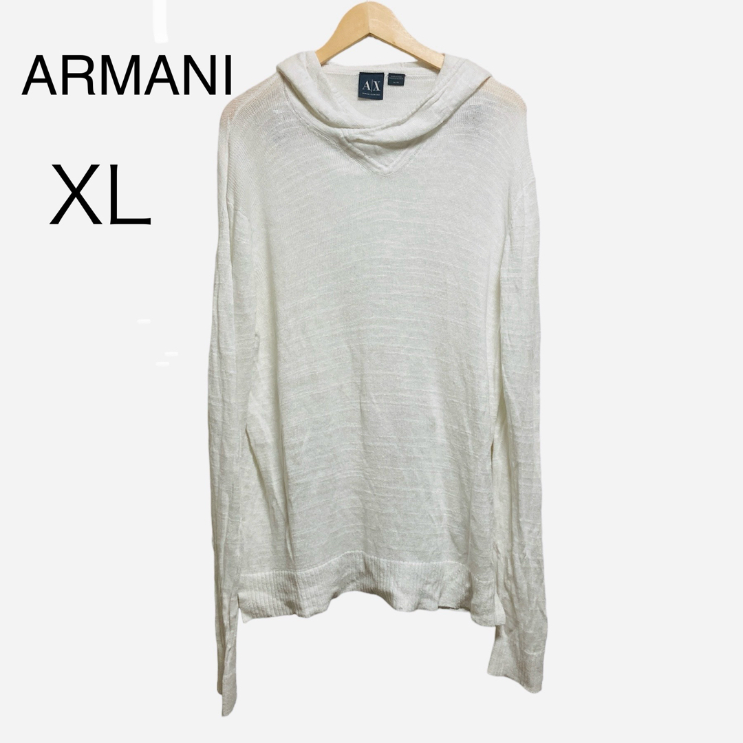 ARMANI EXCHANGE(アルマーニエクスチェンジ)のアルマーニ　メンズ　リネン　パーカー　カットソー　薄手　透け感　長袖　白　XL  メンズのトップス(パーカー)の商品写真