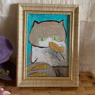 絵画。原画手描【猫ちゃんはお店で買った鯛焼きが大好き】(絵画/タペストリー)