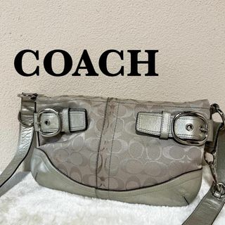 コーチ(COACH)の美品✨COACH コーチショルダーバッグハンドバッグシルバー銀シグネチャー総柄(ショルダーバッグ)