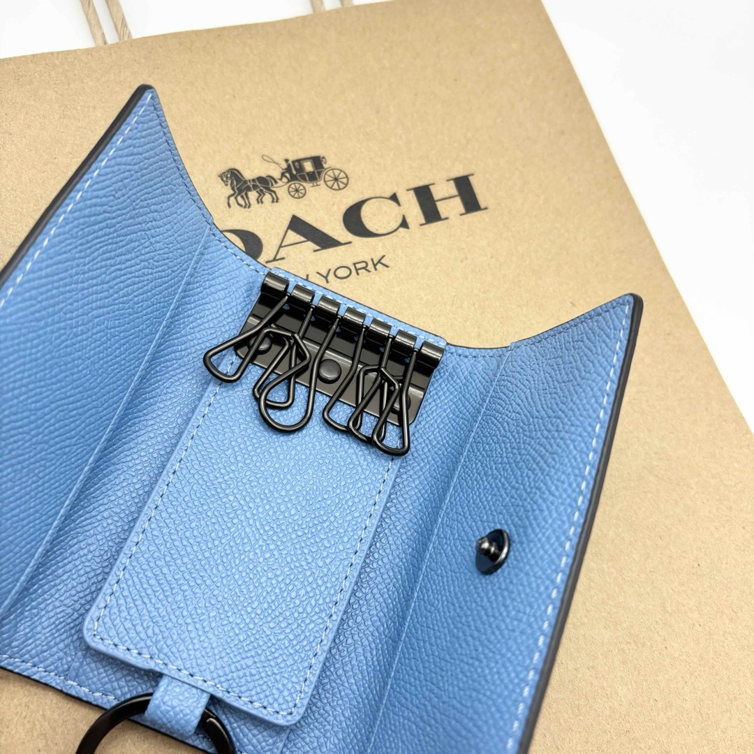 COACH(コーチ)の【COACH☆新品】6 リング キー ケース クロスグレイン レザー！ブルー！ レディースのファッション小物(キーケース)の商品写真