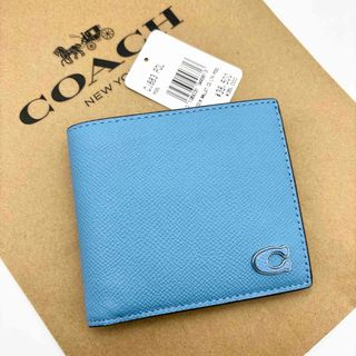 コーチ(COACH)の【COACH☆新品】コイン ウォレット！ブルー！クロスグレイン レザー！(折り財布)