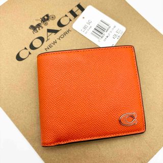 コーチ(COACH)の【COACH☆新品】コイン ウォレット！オレンジ！クロスグレイン レザー！(折り財布)