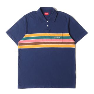 Supreme - Supreme シュプリーム ポロシャツ サイズ:L 18SS チェスト ストライプ 半袖ポロシャツ Chest Stripe Polo ネイビー 紺 トップス カットソー【メンズ】【中古】