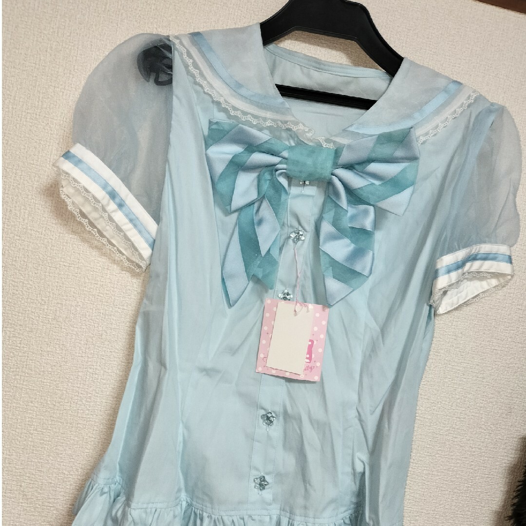 Angelic Pretty(アンジェリックプリティー)のレア　シャーベットマリン　ブラウス　サックス　未使用🐬 レディースのトップス(シャツ/ブラウス(半袖/袖なし))の商品写真