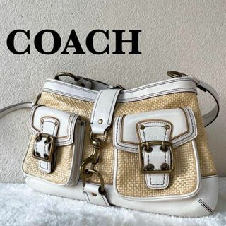 コーチ(COACH)の美品✨COACH コーチセミショルダーバッグトートバッグホワイトイエローベージュ(ショルダーバッグ)