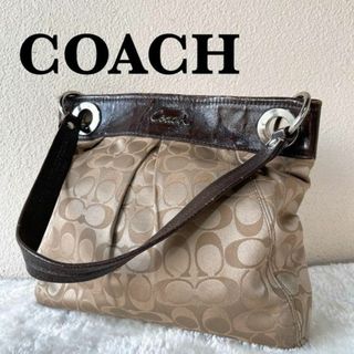 コーチ(COACH)の美品✨COACHコーチセミショルダーバッグトートバッグシグネチャー総柄ブラウン茶(ショルダーバッグ)