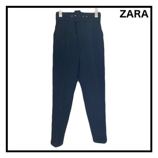 ザラ(ZARA)のZARA　ザラ　ベルト付きカジュアルパンツ　ぽこぽこ　ブラック　S(カジュアルパンツ)