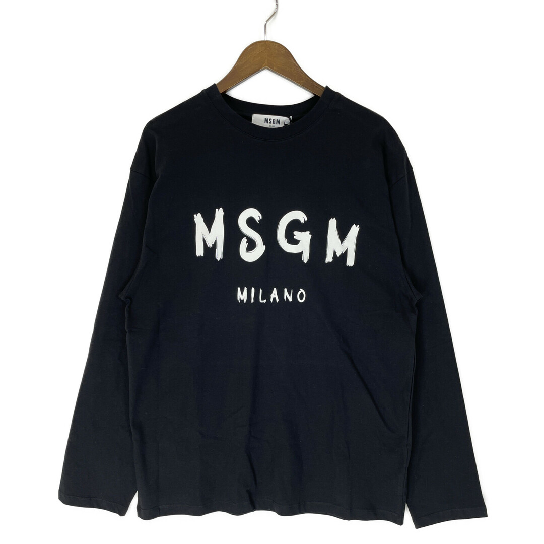 MSGM(エムエスジイエム)のエムエスジーエム ﾌﾞﾗｯｸ ﾌﾛﾝﾄﾛｺﾞ ｸﾙｰﾈｯｸ L/Sｶｯﾄｿｰ S メンズのトップス(その他)の商品写真