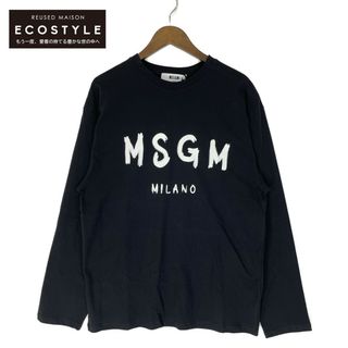 MSGM - エムエスジーエム ﾌﾞﾗｯｸ ﾌﾛﾝﾄﾛｺﾞ ｸﾙｰﾈｯｸ L/Sｶｯﾄｿｰ S