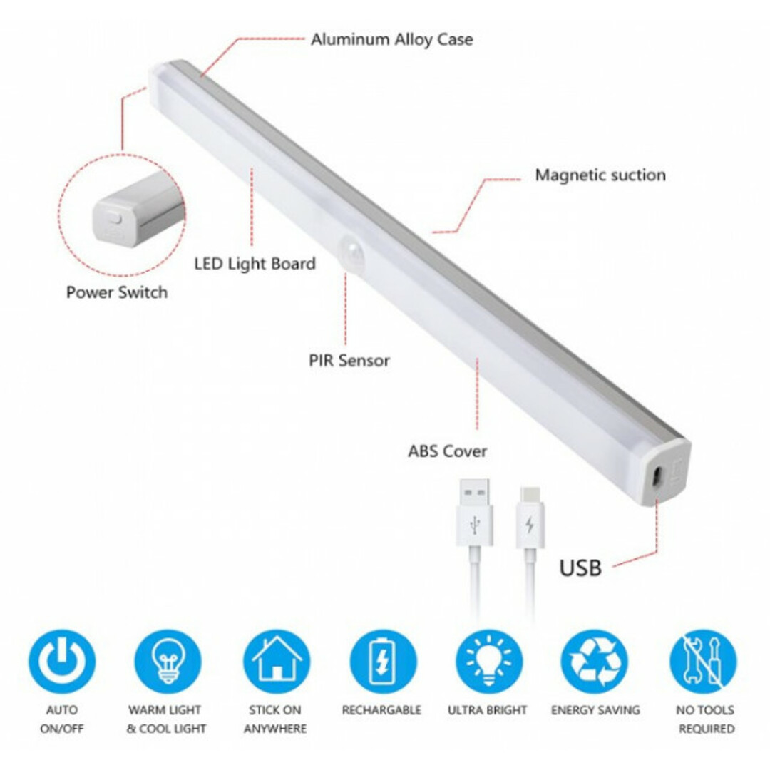 【即日発送】LEDセンサーライト 32cm 暖色系 無段階調整 USB充電 防災 インテリア/住まい/日用品のライト/照明/LED(蛍光灯/電球)の商品写真