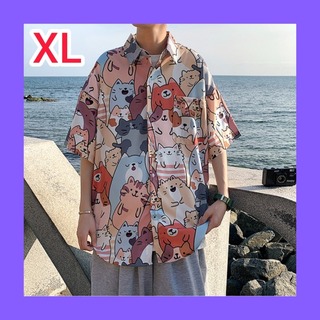 シャツ XL オレンジ 猫柄 半袖 メンズ(シャツ)