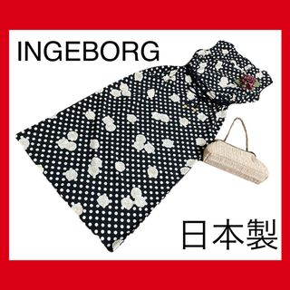 インゲボルグ(INGEBORG)のインゲボルグドットカメリアワンピース黒白少々難有日本製(ロングワンピース/マキシワンピース)