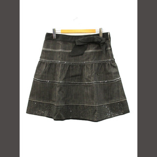 トゥービーシック(TO BE CHIC)のトゥービーシック フレアスカート デニム ブラック リボン 48 大きいサイズ(ひざ丈スカート)