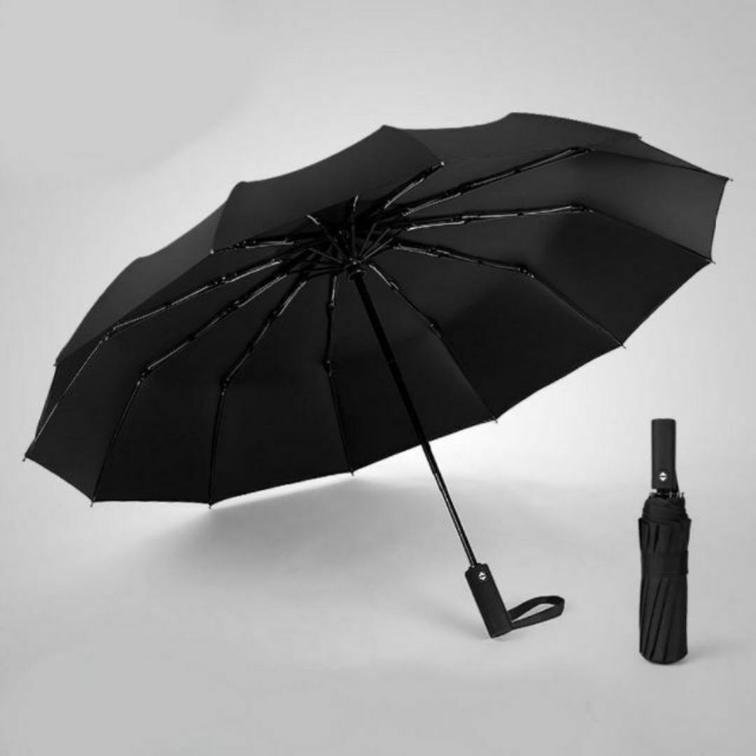 【新品】12本骨 折りたたみ傘 雨＆日傘兼用 ワンタッチ自動開閉式 ブラック メンズのファッション小物(傘)の商品写真