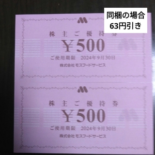 モスバーガー(モスバーガー)のモスバーガー株主優待1000円分とキャラクターシール1枚(その他)