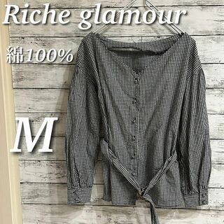 Riche glamour - Riche glamour ベルト付きギンガムチェックシャツブラウス　長袖　M