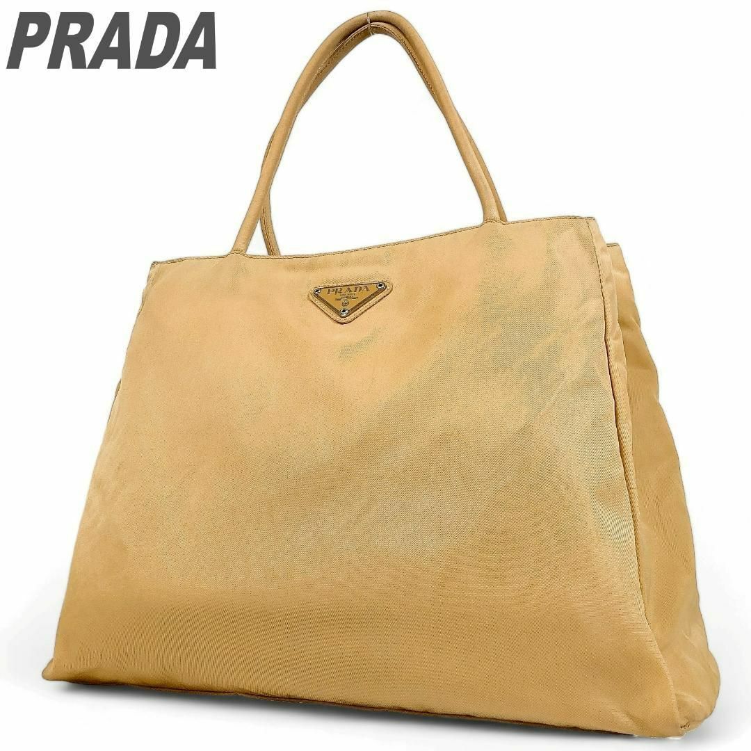 PRADA(プラダ)のプラダ ハンドバッグ 肩掛け 三角プレート イエロー 黄 ロゴプレート ナイロン レディースのバッグ(ハンドバッグ)の商品写真