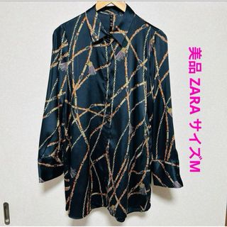 ザラ(ZARA)の美品 ザラ ロング 長袖ブラウス M ブラック ZARA trf(シャツ/ブラウス(長袖/七分))