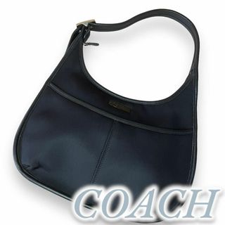 コーチ(COACH)の極美品　コーチ　ワンショルダー　ハンドバッグ　ナイロン　レザー　ロゴプレート　黒(ハンドバッグ)