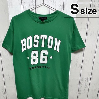 USA古着　Tシャツ　S　グリーン　緑　プリント　数字　ボストン　クルーネック(Tシャツ/カットソー(半袖/袖なし))