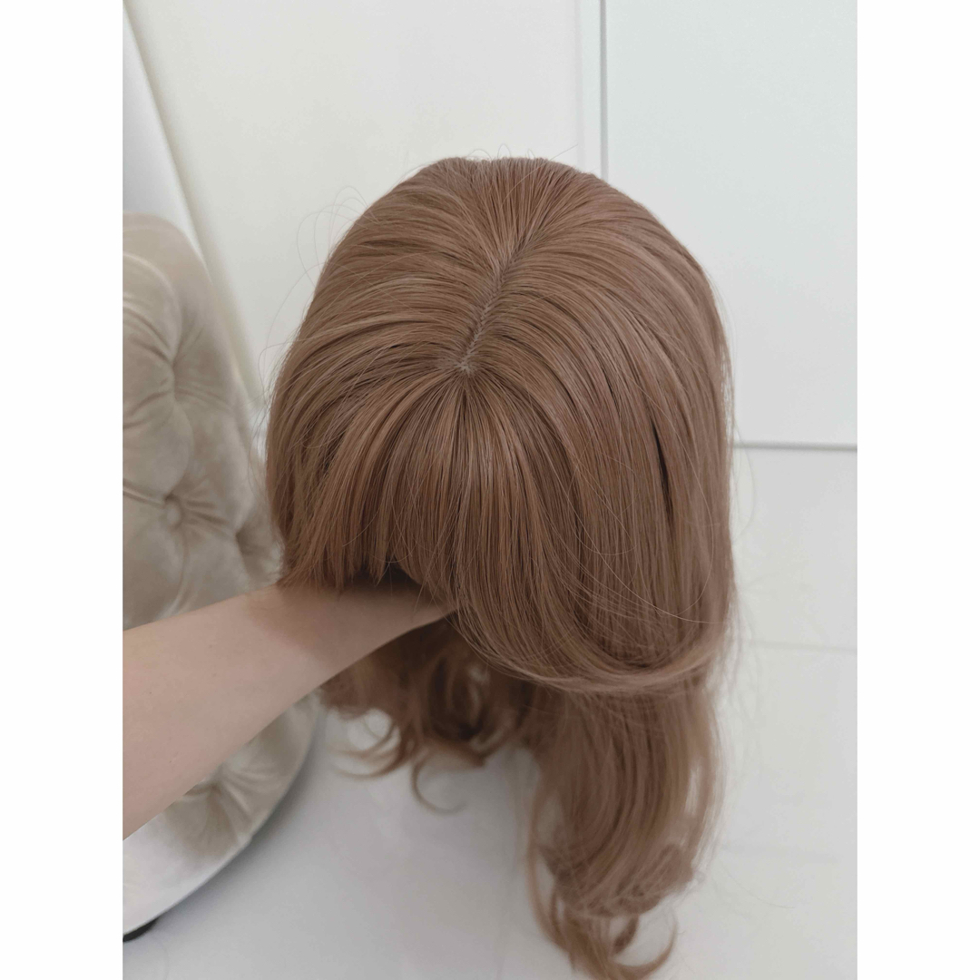 上質人工毛 フルウィッグ 人工頭皮 ライトブラウン ロングカール 前髪あり レディースのウィッグ/エクステ(ロングカール)の商品写真