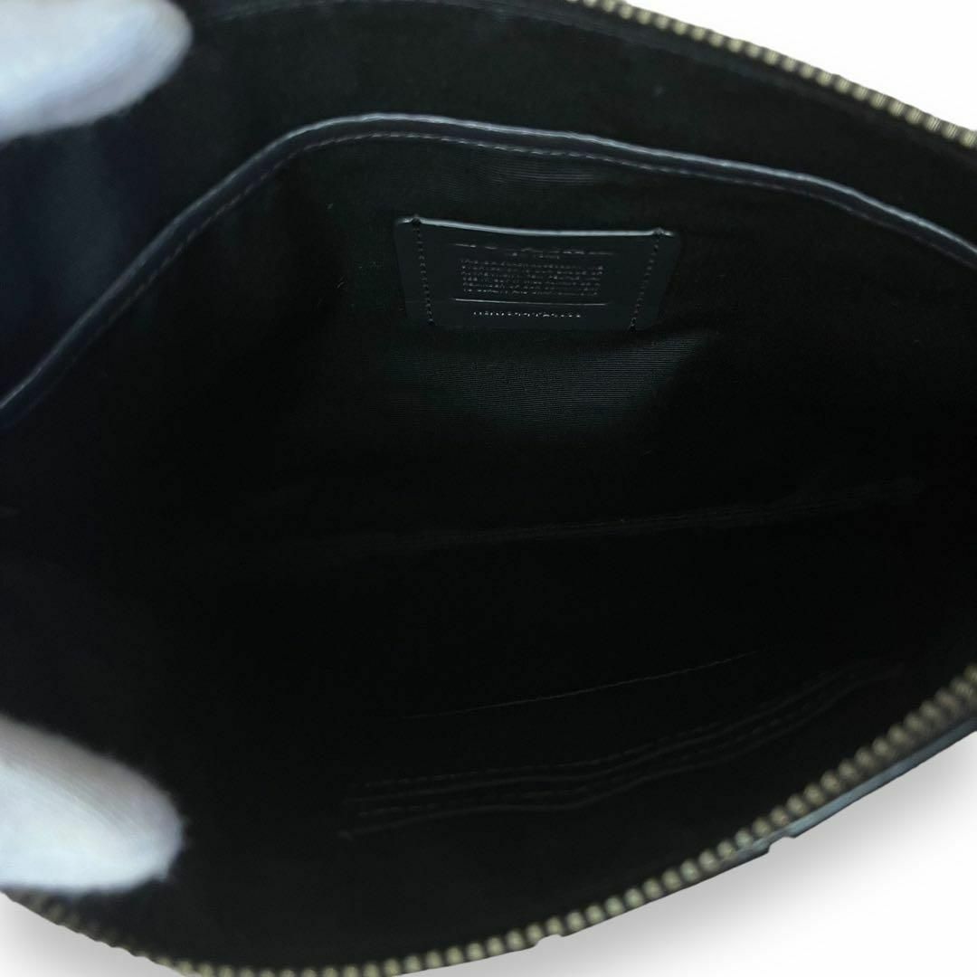 COACH(コーチ)の美品　COACH　コーチ　クラッチバッグ　シボ革　ストライプ　ブラック　ネイビー メンズのバッグ(その他)の商品写真