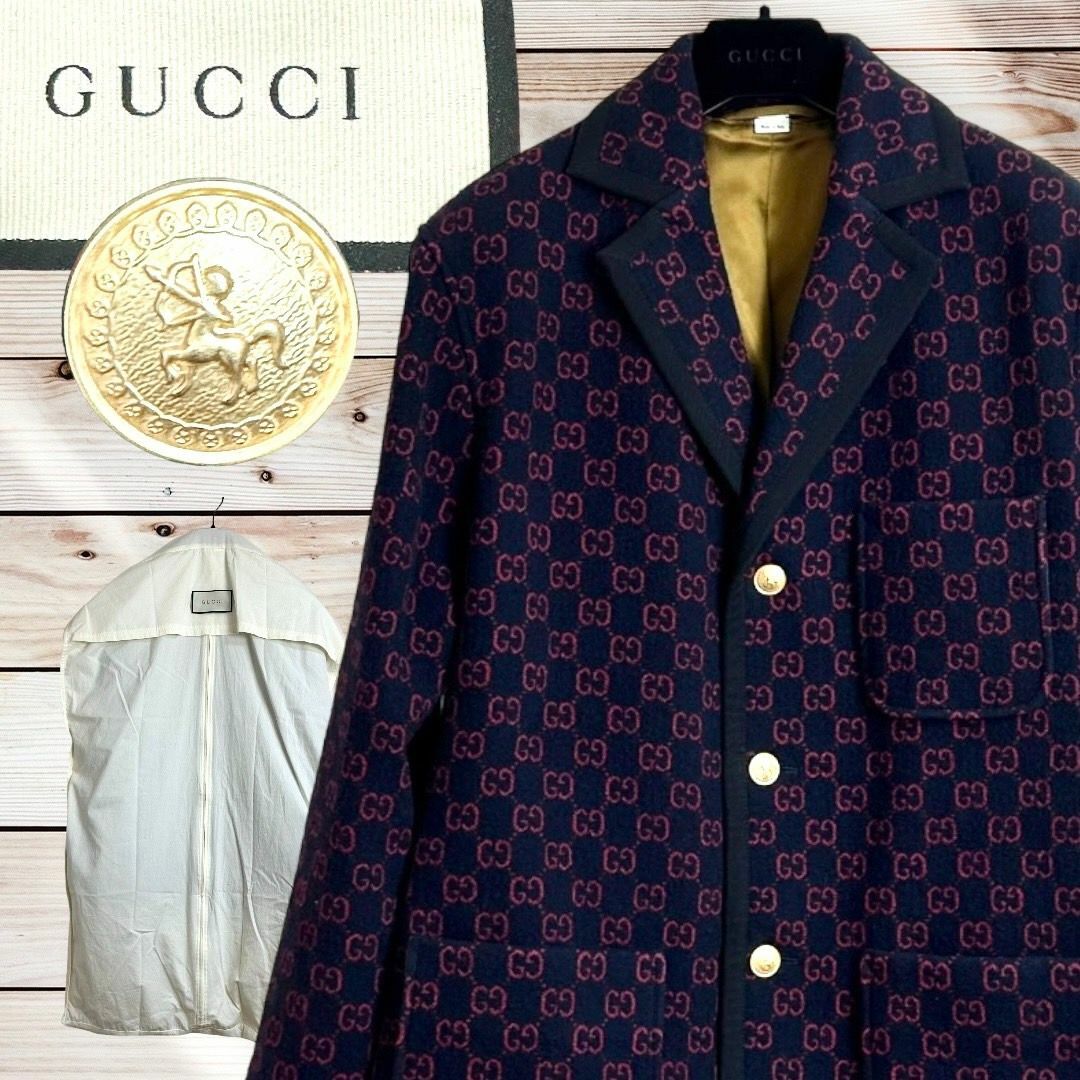 Gucci(グッチ)の美品☆超人気デザイン☆GUCCI GG総柄 ジャケット ウールコート 国内正規品 メンズのジャケット/アウター(チェスターコート)の商品写真