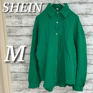 シーイン(SHEIN)のSHEIN シーイン　長袖シャツ　トップス　楊柳　グリーン　M(シャツ/ブラウス(長袖/七分))