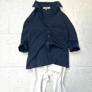 ジルサンダー(Jil Sander)のジルサンダー 美品 イタリア製 7分袖 シャツブラウス 黒ダークネイビー(シャツ/ブラウス(長袖/七分))