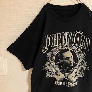 ミュージックティー(MUSIC TEE)のジョニーキャッシュ追悼デザインバンドTシャツtシャツバンTバンt人物TEE半袖黒(Tシャツ/カットソー(半袖/袖なし))