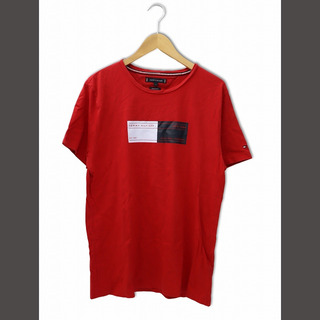 トミーヒルフィガー(TOMMY HILFIGER)のトミーヒルフィガー ロゴプリント 半袖 コットン Tシャツ L RED レッド (Tシャツ/カットソー(半袖/袖なし))