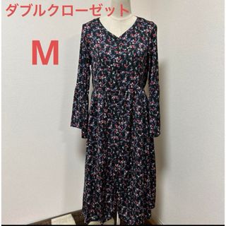 ダブルクローゼット(w closet)のダブルクローゼット　フラワー　袖口広がり　ロングワンピ(ロングワンピース/マキシワンピース)