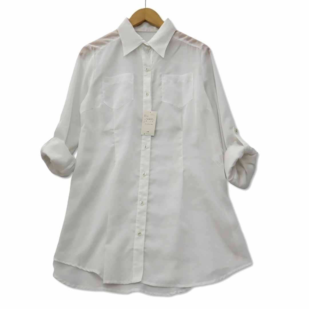ZAZIE(ザジ)のザジ レジメンタル ポケット付き シースルー シャツ ブラウス 3 ホワイト レディースのトップス(シャツ/ブラウス(長袖/七分))の商品写真