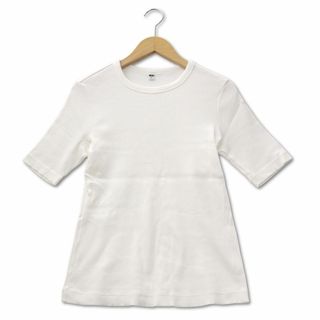 ユニクロ UNIQLO コットン リブ クルーネック T M ホワイト