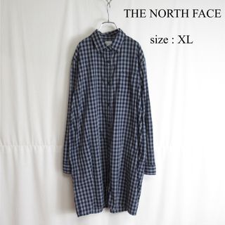 THE NORTH FACE チェック シャツ ワンピース XL トップス 紺