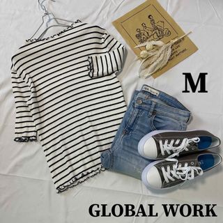 GLOBAL WORK - GLOBAL WORK グローバルワーク リブメロー 5分袖 カットソー4d32