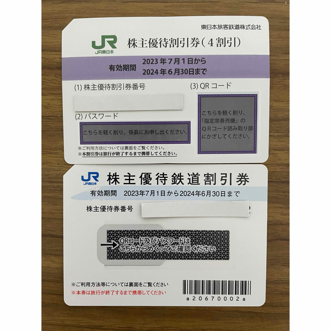 JR東日本 株主優待券1枚＋JR西日本 株主優待券 1枚 チケットの乗車券/交通券(鉄道乗車券)の商品写真