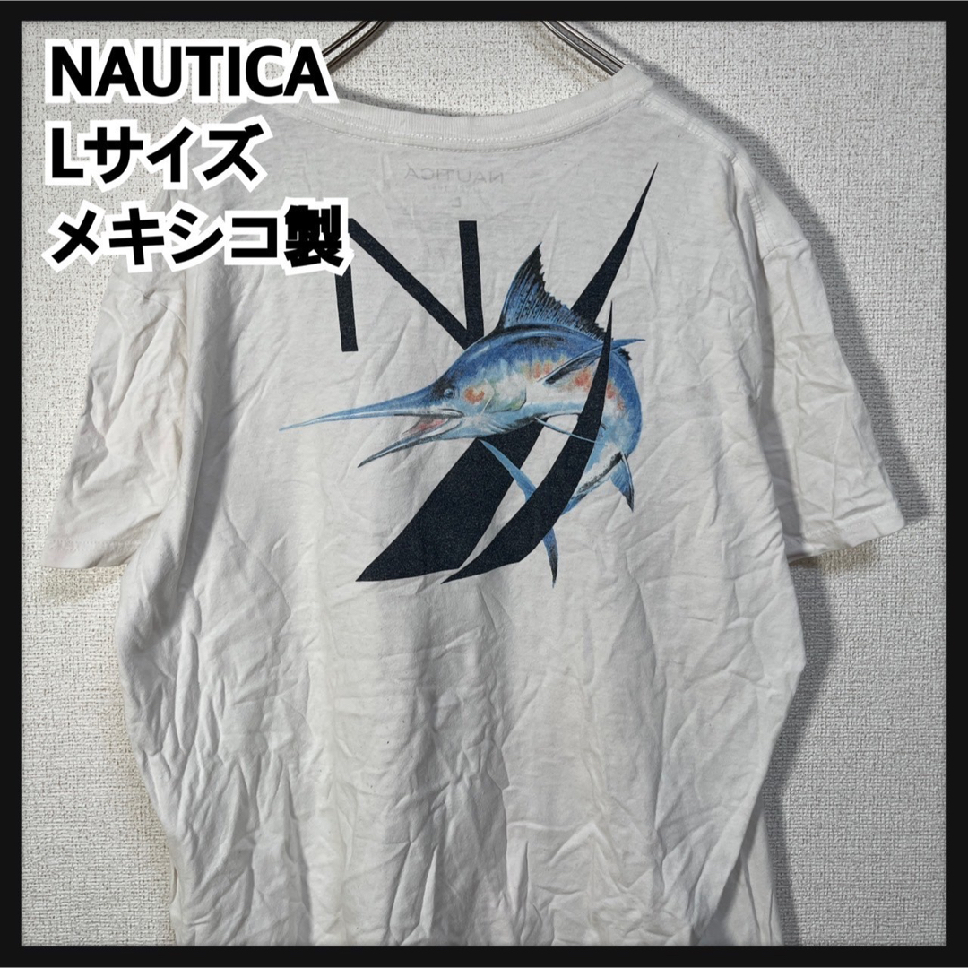 NAUTICA(ノーティカ)の【ノーティカ】メキシコ製Tシャツ　カジキマグロ　デカロゴ　白T　魚　71 メンズのトップス(Tシャツ/カットソー(半袖/袖なし))の商品写真