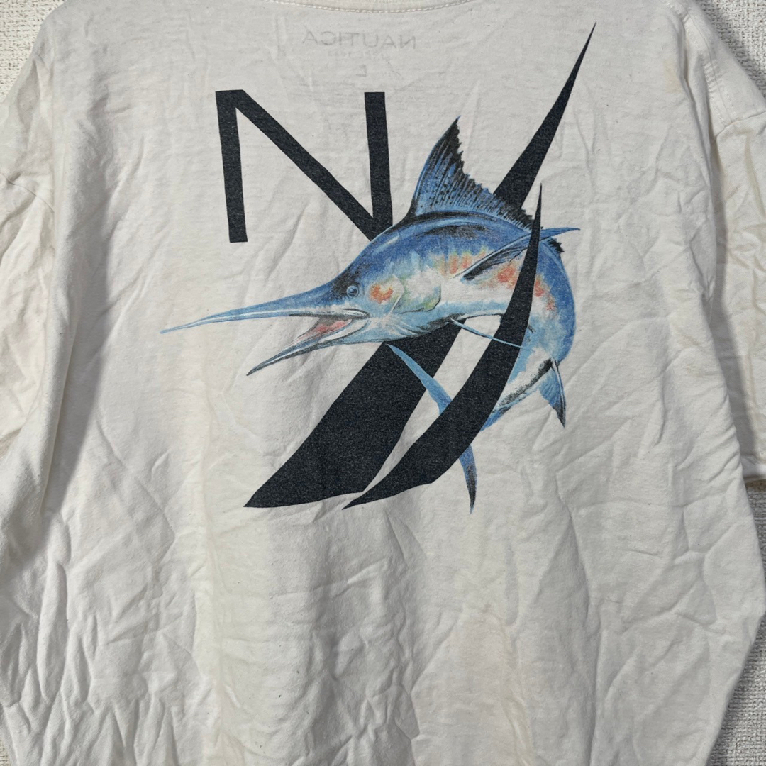 NAUTICA(ノーティカ)の【ノーティカ】メキシコ製Tシャツ　カジキマグロ　デカロゴ　白T　魚　71 メンズのトップス(Tシャツ/カットソー(半袖/袖なし))の商品写真