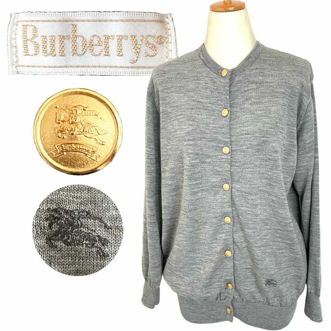 BURBERRY(バーバリー)の【Burberrys】ホースロゴ刺繍・金釦 ウールカーディガン Ｍ～Ｌ グレー レディースのトップス(カーディガン)の商品写真