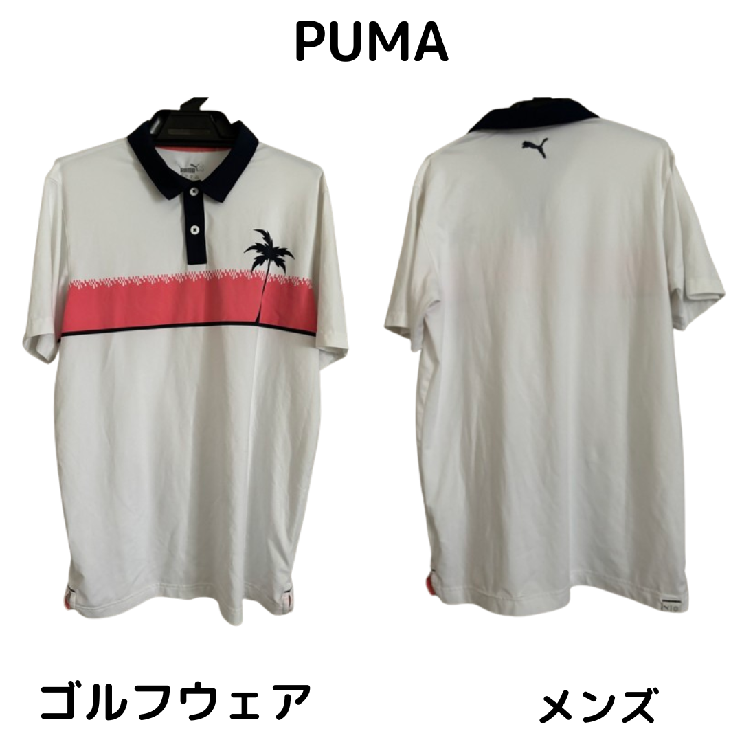 PUMA(プーマ)の最終値下げ PUMA プーマ 古着 メンズ ゴルフウェア ポロシャツ 白 ピンク スポーツ/アウトドアのゴルフ(ウエア)の商品写真