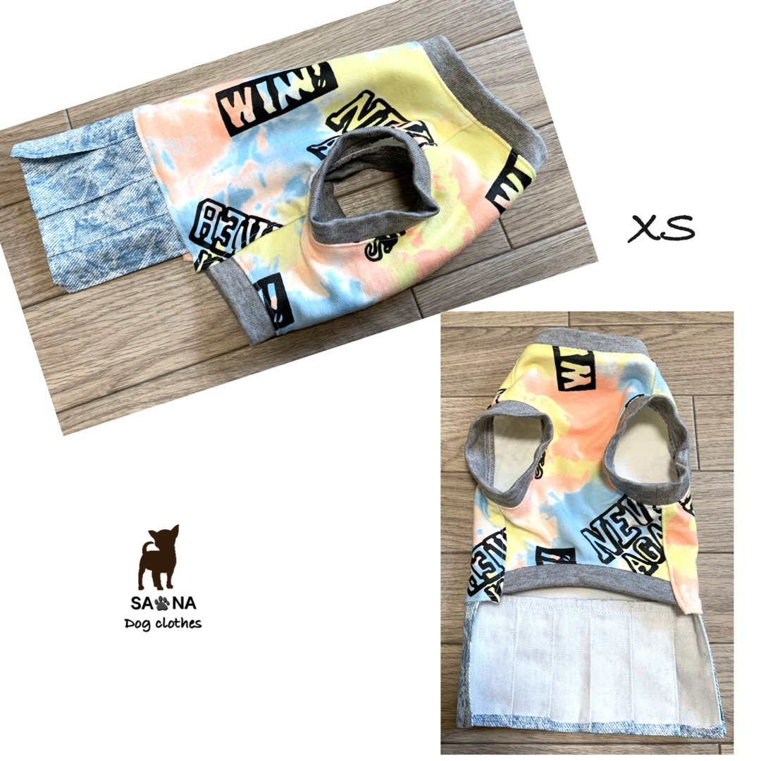 ハンドメイド犬服XSカラフル英字プリーツスカート ハンドメイドのペット(ペット服/アクセサリー)の商品写真