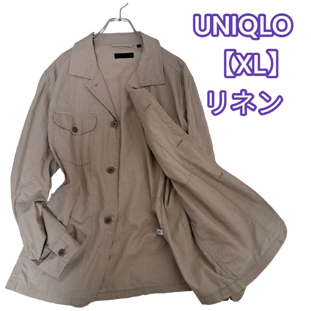 UNIQLO(ユニクロ)のUNIQLO【ユニクロ】リネン 麻混 ジャケット ベージュ 通気性 XL メンズのジャケット/アウター(カバーオール)の商品写真