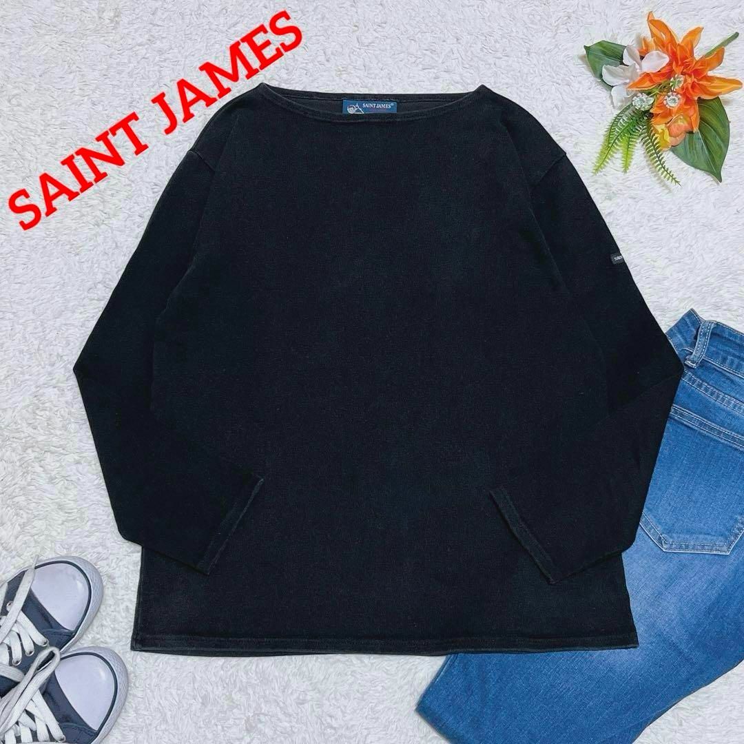 SAINT JAMES(セントジェームス)の大人気✨セントジェームス　ウエッソン　バスクシャツ　ソリッド　黒　長袖　T3 レディースのトップス(カットソー(長袖/七分))の商品写真