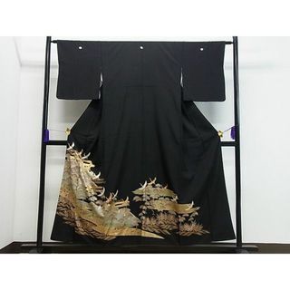 平和屋1■豪華黒留袖　駒刺繍　群鶴松吉祥文　金彩　逸品　CAAC5419gh(着物)