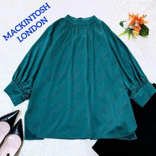 マッキントッシュ(MACKINTOSH)の美品✨マッキントッシュロンドン　スタンドカラーブラウス　ロゴ　ギャザー　38(シャツ/ブラウス(長袖/七分))