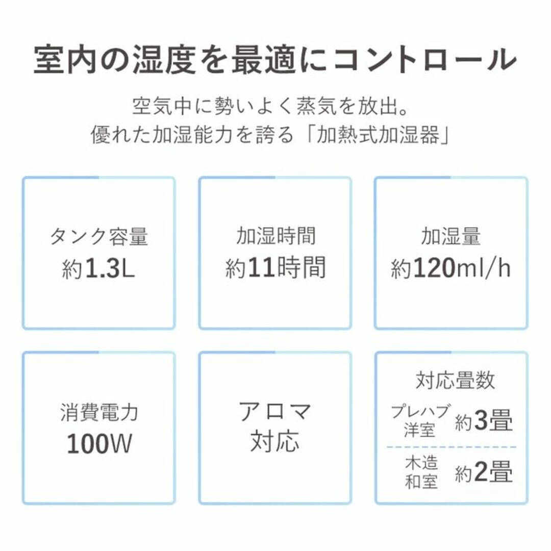 ★1.3L★ アイリスオーヤマ 加湿器 加熱式 アロマ対応 白 他カラー有 スマホ/家電/カメラの生活家電(加湿器/除湿機)の商品写真