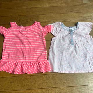 ベビーギャップ(babyGAP)のbaiya女の子トップス半袖春夏24m2歳90cmピンク蛍光ボーダーまとめ売り(Tシャツ/カットソー)